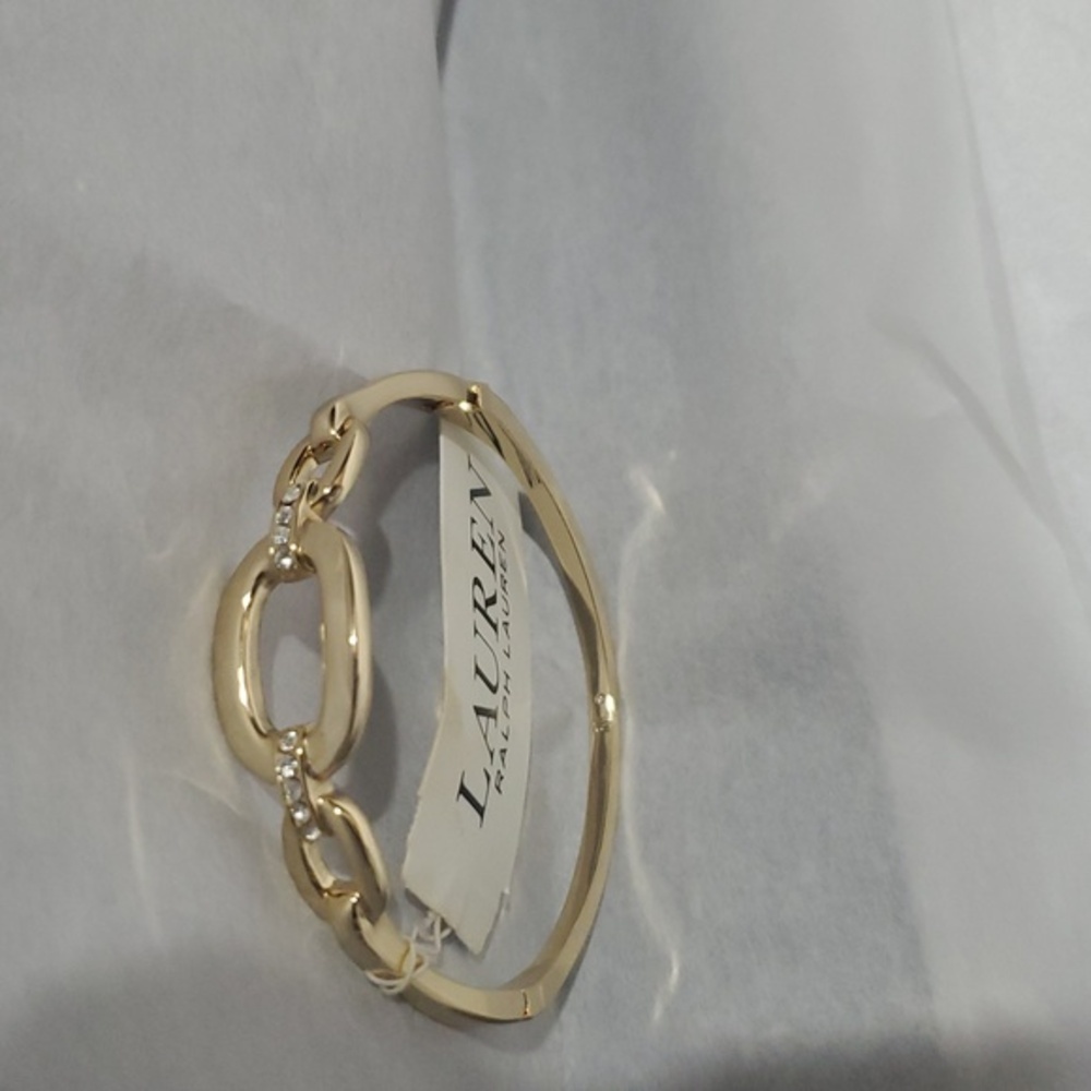 Lauren Ralph Lauren gold plated cz pave look Roman Greek chain style‎ bangle new